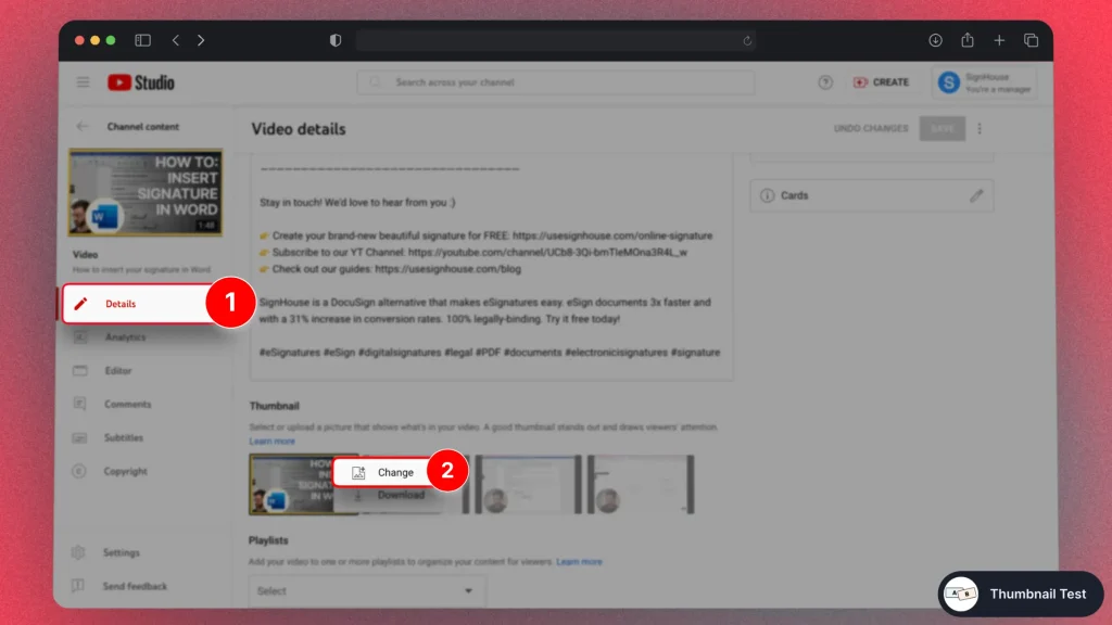 Guidance on how to change a YouTube video's thumbnail on a Computer
