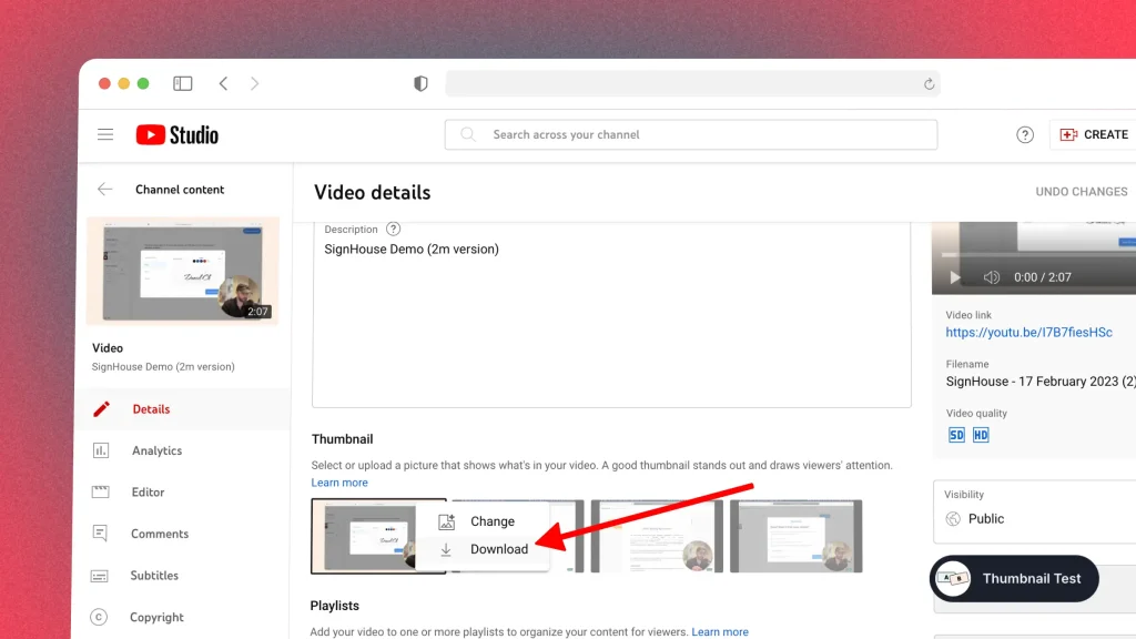 How to download your own YouTube video's thumbnail