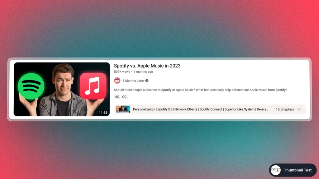 Thumbnail with a face - YouTube video comparing Spotify to Apple Music