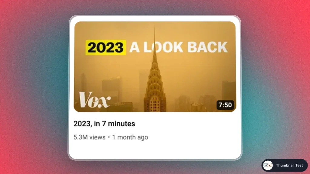 YouTube Thumbnail with Text Overaly - "2023, A Look Back" from Vox