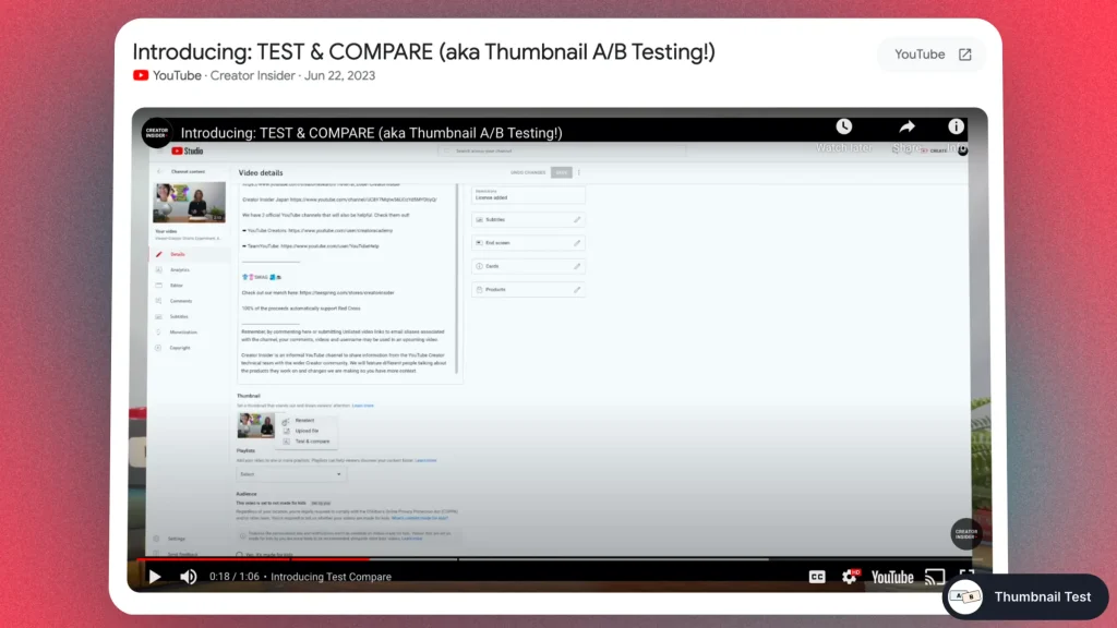 Screenshot from Creator Insider on YouTube: How YouTube Split Testing Works